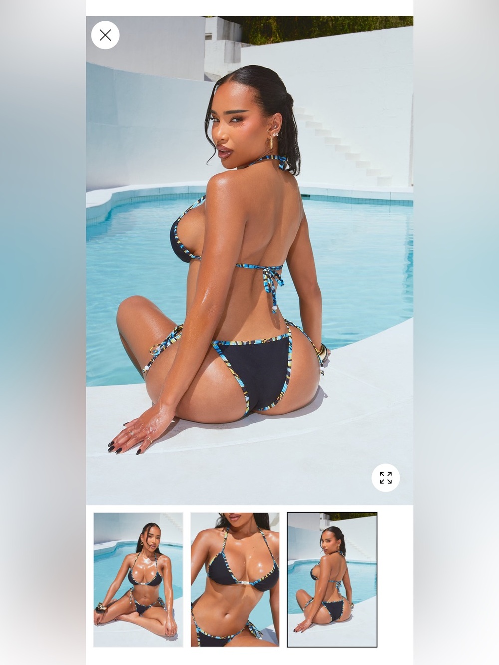 NWT Fashion Nova Black Bikini with Blue & Yellow Trim